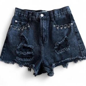 Denim&Co Black Distressed Jean Shorts